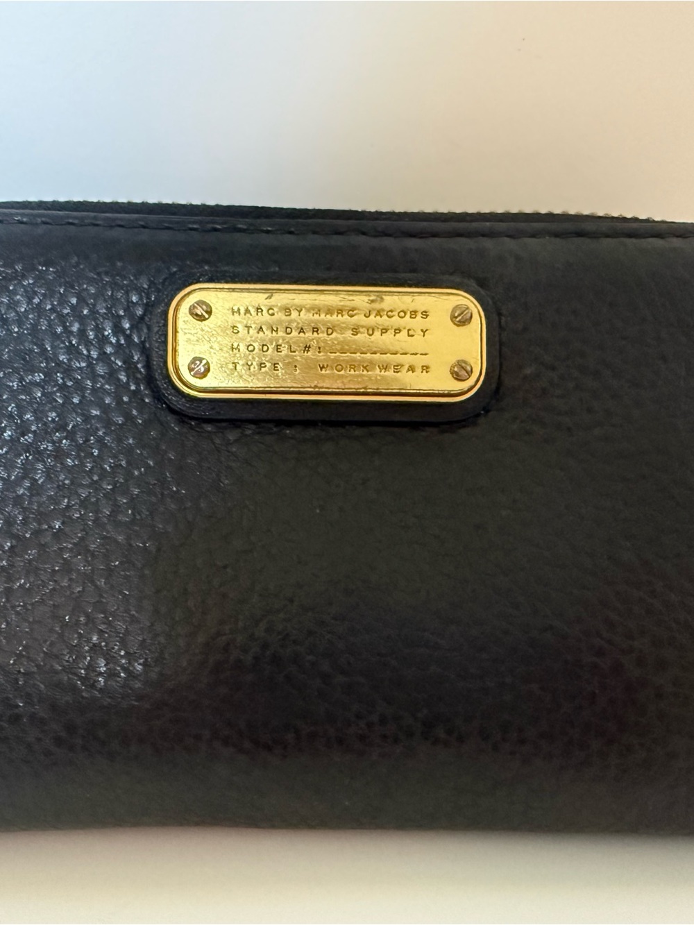 Marc by Marc Jacobs Black Pebbled Leather Wallet with Gold Plaque